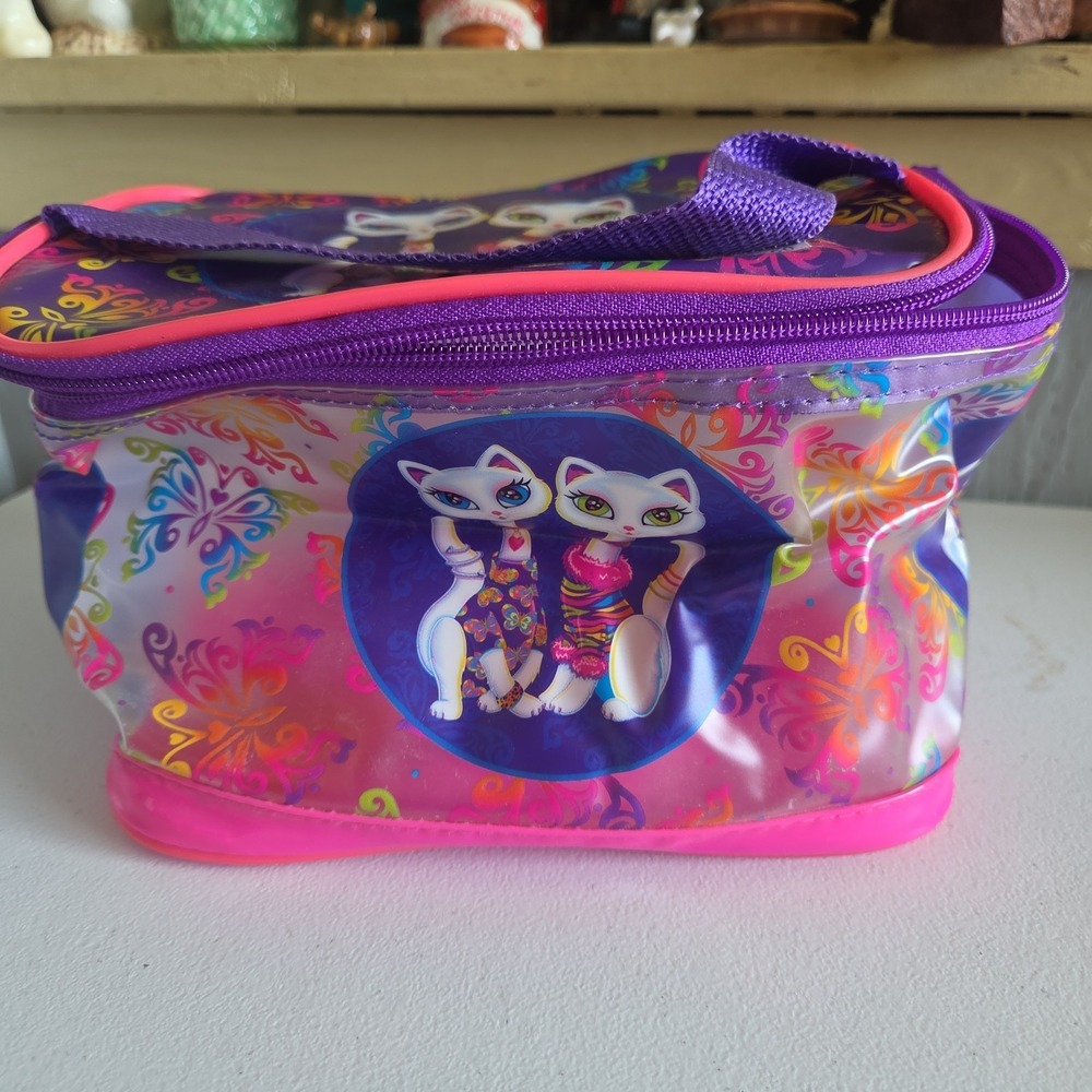 RARE Vintage 90s Lisa Frank 2 Fashion Cats PVC Bag Tote Clear Panel Roxi Rollie